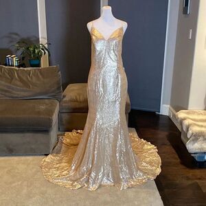 Women’s Gorgeous Fully Sequined Prom Party Dress Mermaid Fit & Train Size L NWT
